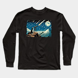 Meteor Watching Hiker Mountain Climbing Stargazing Cat Long Sleeve T-Shirt